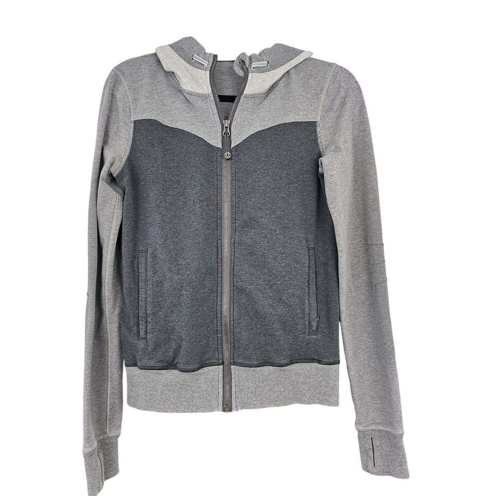 Lululemon Scuba Hoodie Full Zip Grey‎ Colorblock Thumbholes Back Vent Women's